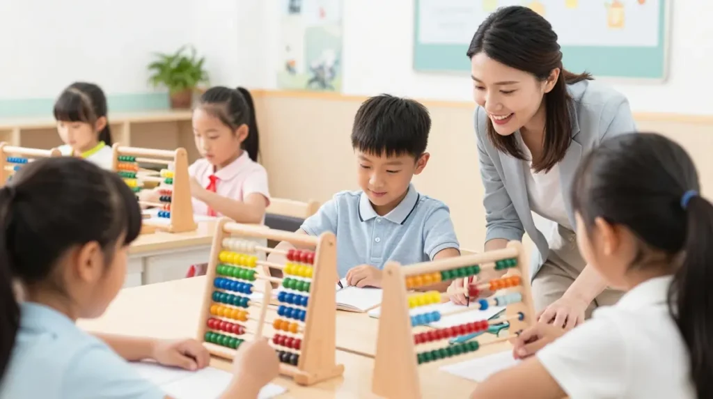 Parent asking questions before enrolling a child in an abacus course