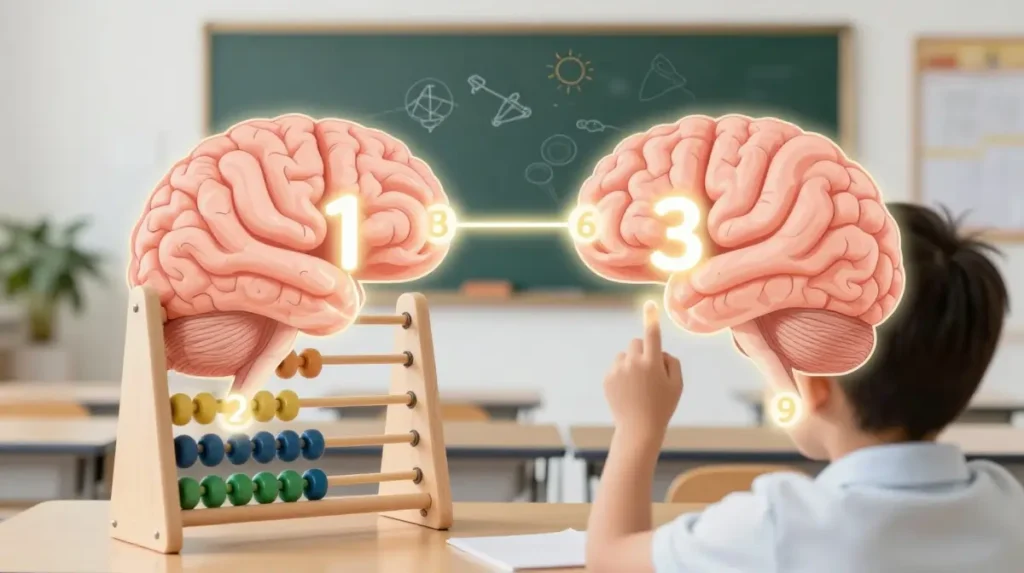Children of different age groups learning abacus together