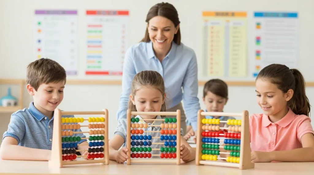 Children confidently solving mental math using Abacus