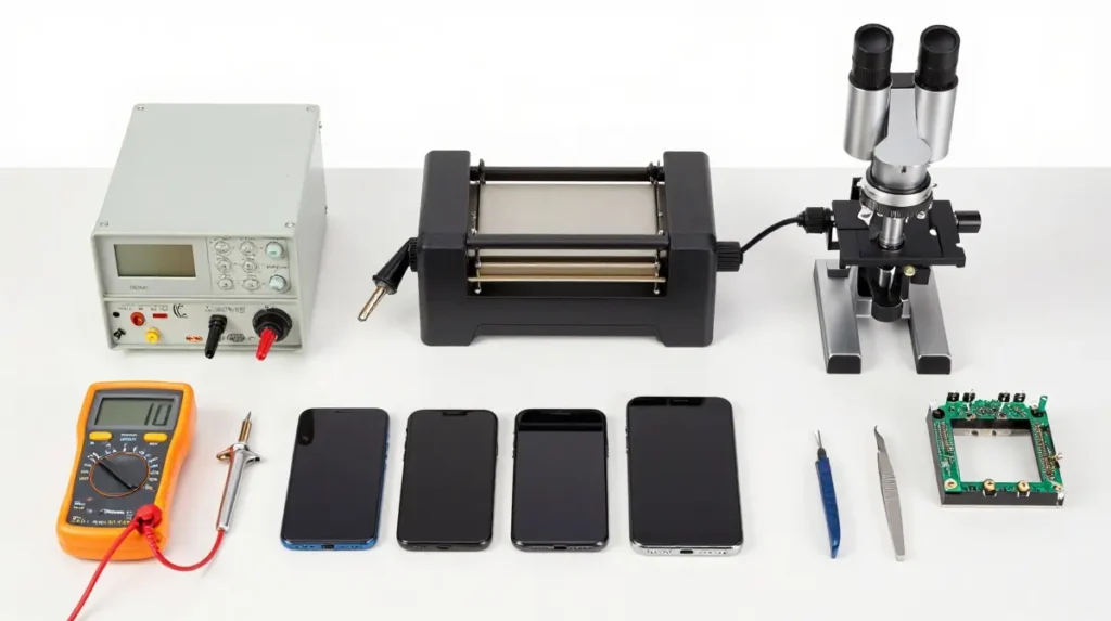 Technician learning chip level mobile motherboard repair