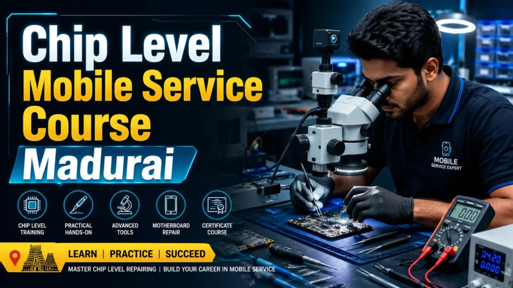 Join a Chip Level Mobile Service Course Madurai to learn motherboard repair, chip-level diagnosis, soldering, tools, and practical mobile servicing skills.