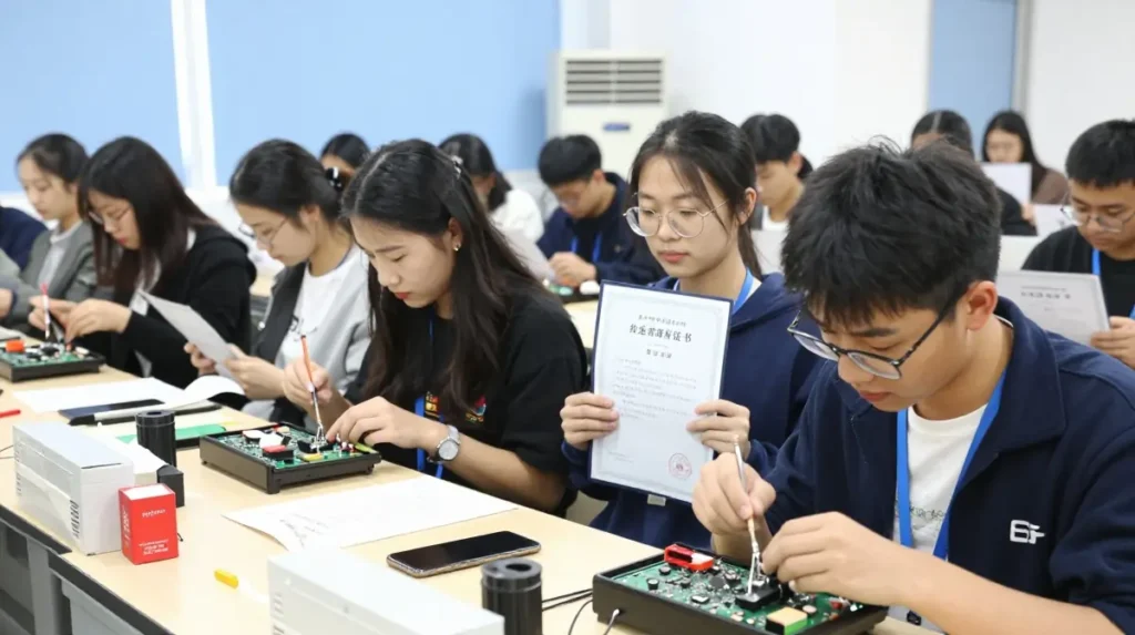 Students completing chip level mobile repair training in Koodal Nagar Madurai