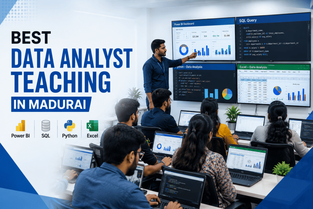 Student learning Data Analyst course in Madurai using Power BI SQL Python and Excel.
