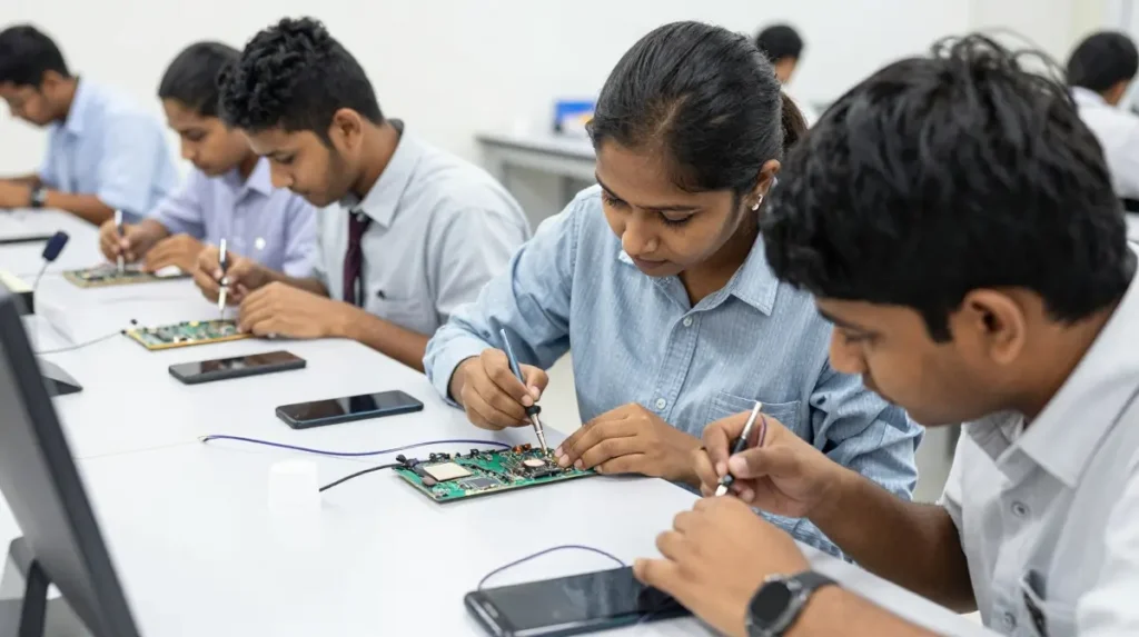 Practical mobile repair training with hands-on motherboard work