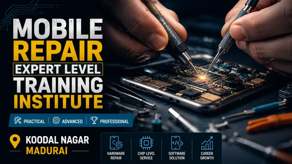 Looking for the best Mobile Repair Expert Level Training Institute Koodal Nagar Madurai? Learn advanced smartphone repair, chip-level servicing, and build a rewarding career.