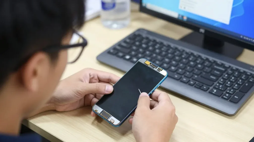 Students learning smartphone hardware and software repair