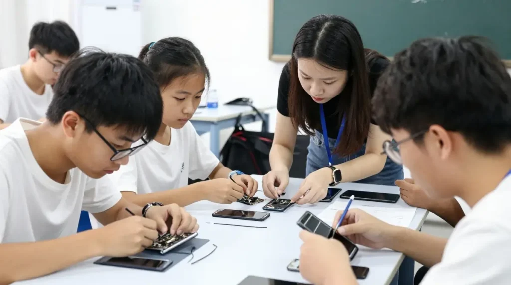 Professional smartphone repair tools used during mobile service training