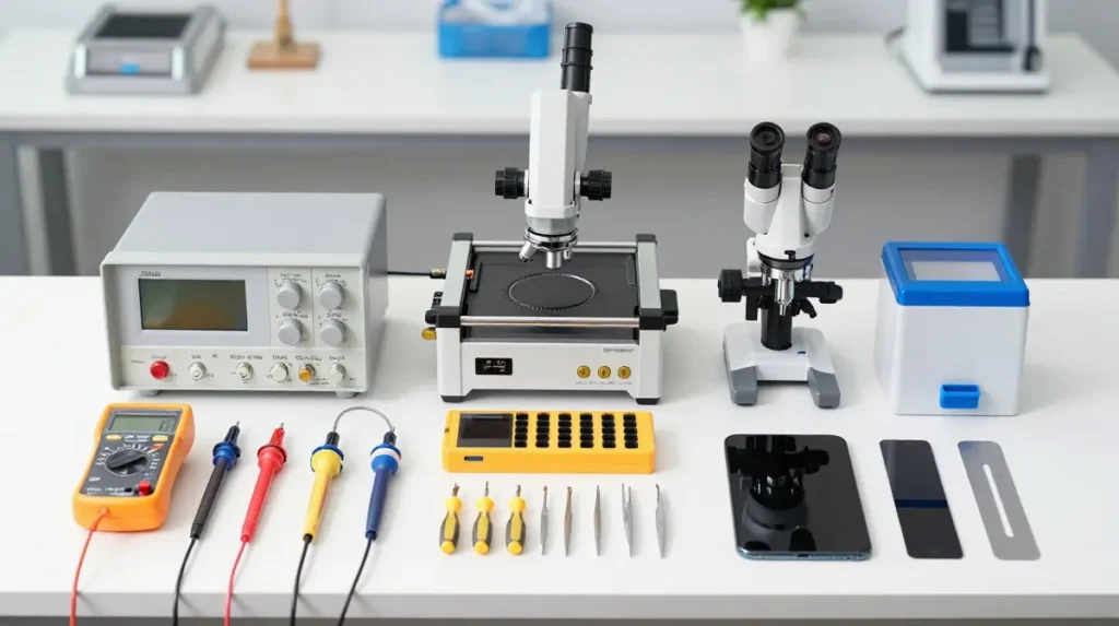Professional smartphone repair tools used during training