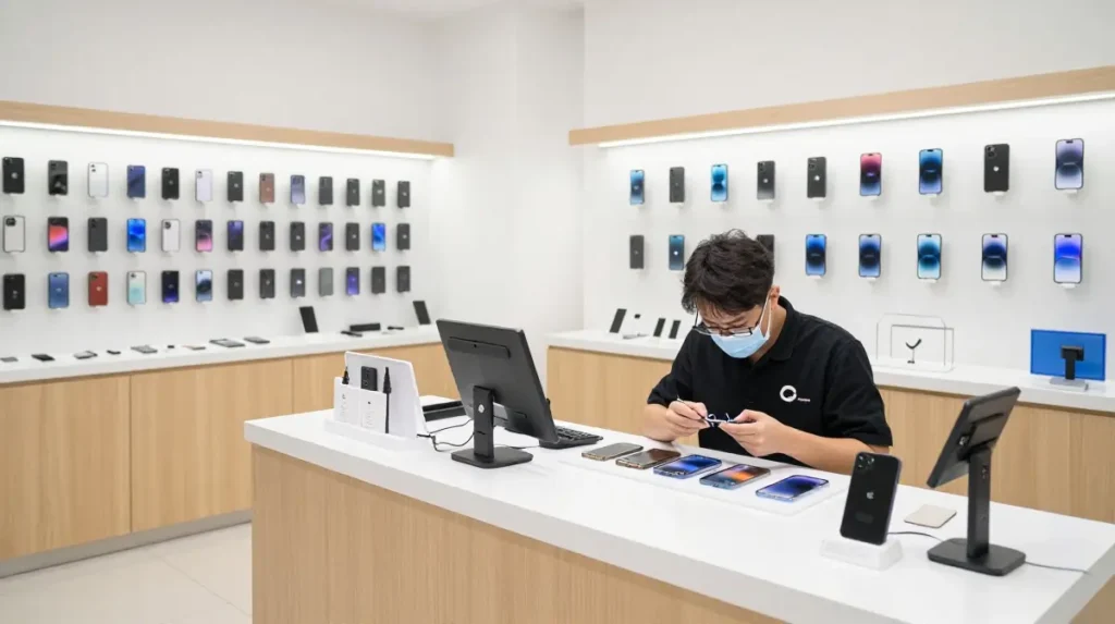 Mobile technician repairing smartphone professionally