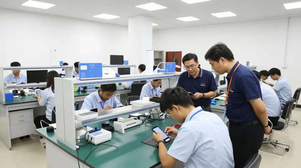 Certified mobile repair technician working in a professional smartphone service center