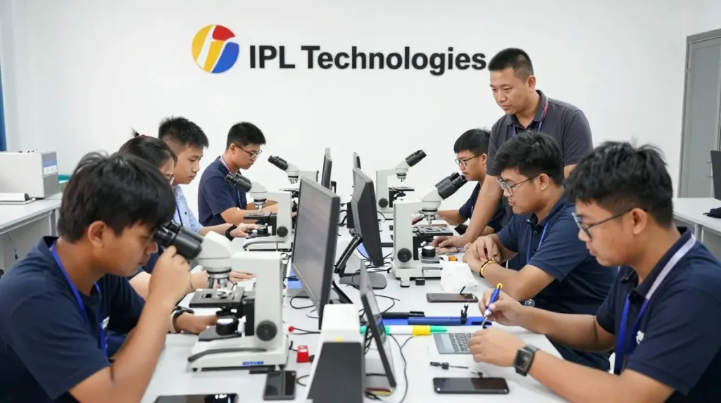 Students learning mobile hardware repair in Madurai training institute
