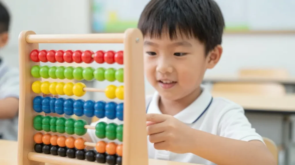 Child learning Abacus for mental maths