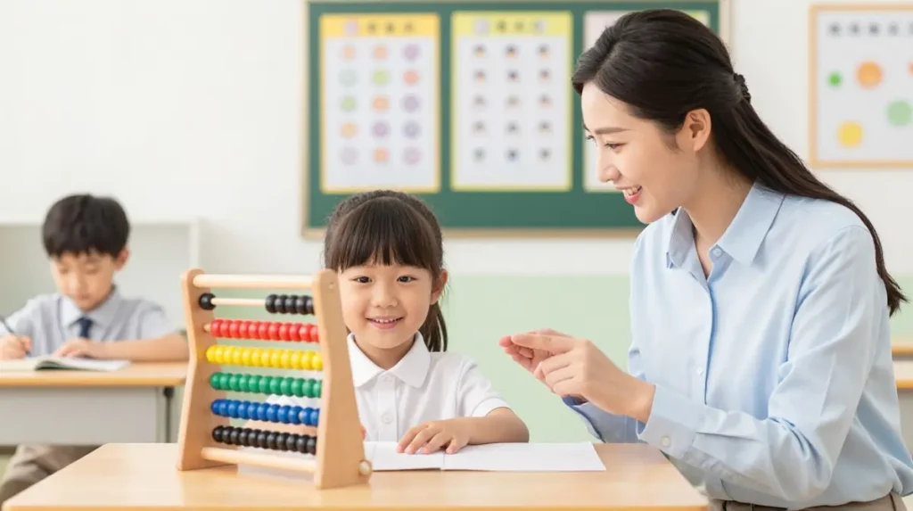 Child learning Abacus basics during training