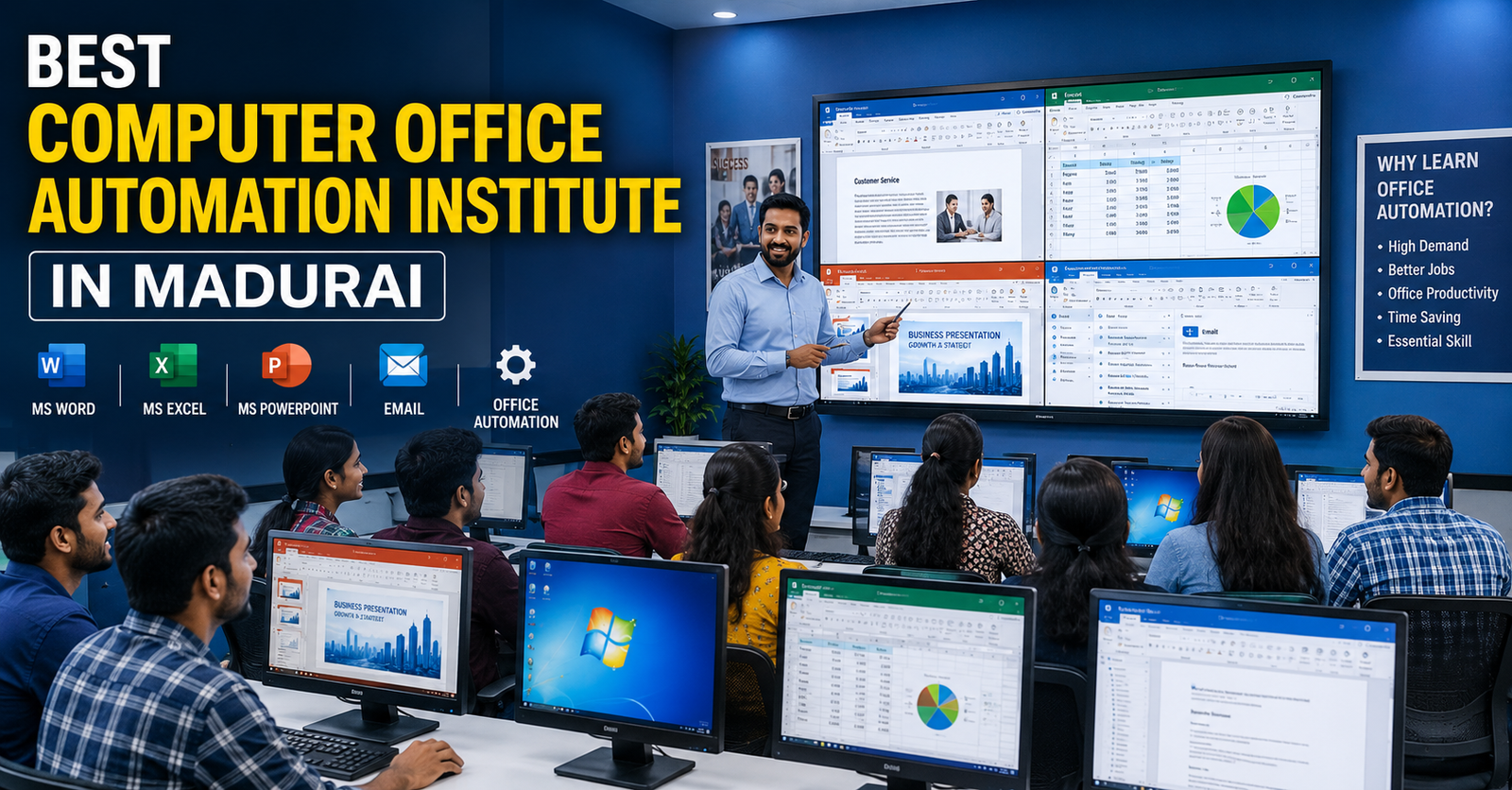 Best Computer Office Automation Institute in Madurai with students learning Microsoft Office