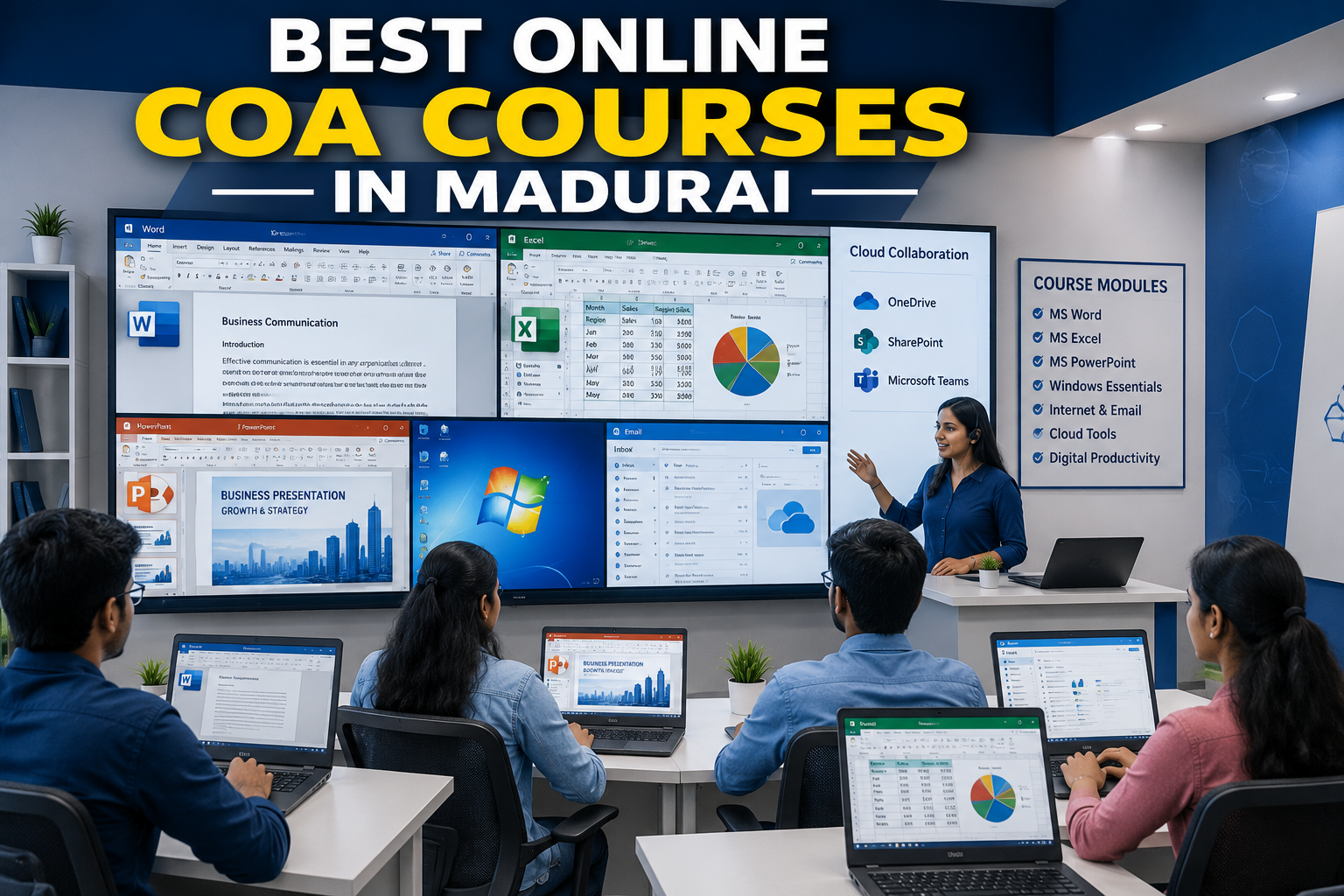 Student learning Computer Office Automation online with Microsoft Office applications in Madurai