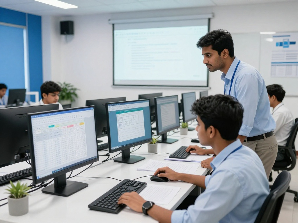 Students learning Microsoft Excel formulas charts and functions