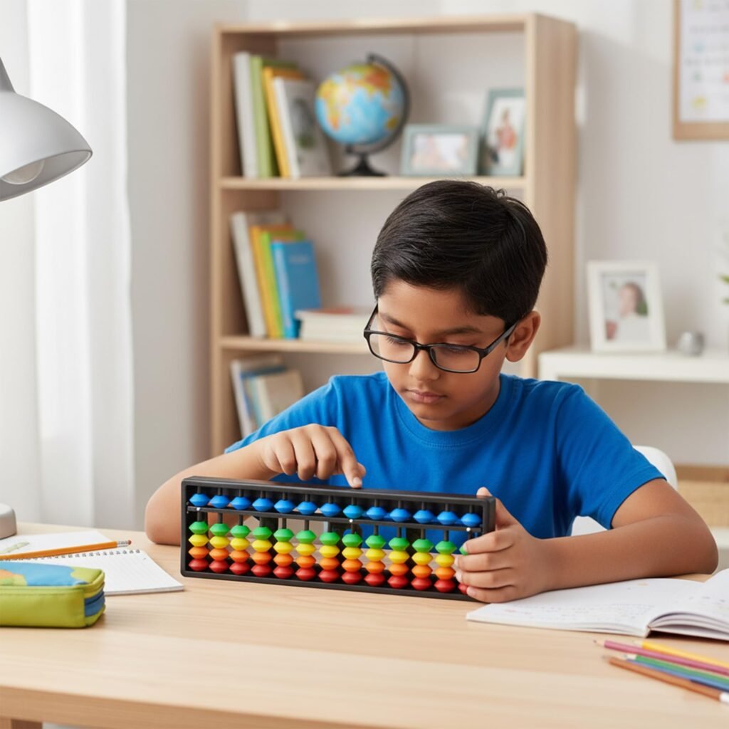 Child learning with an abacus for the IPL Abacus Course in Koodalnagar Madurai