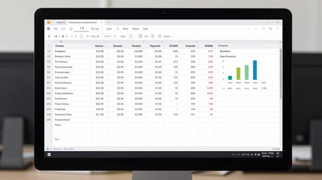 Excel spreadsheet organizing business sales and expense data