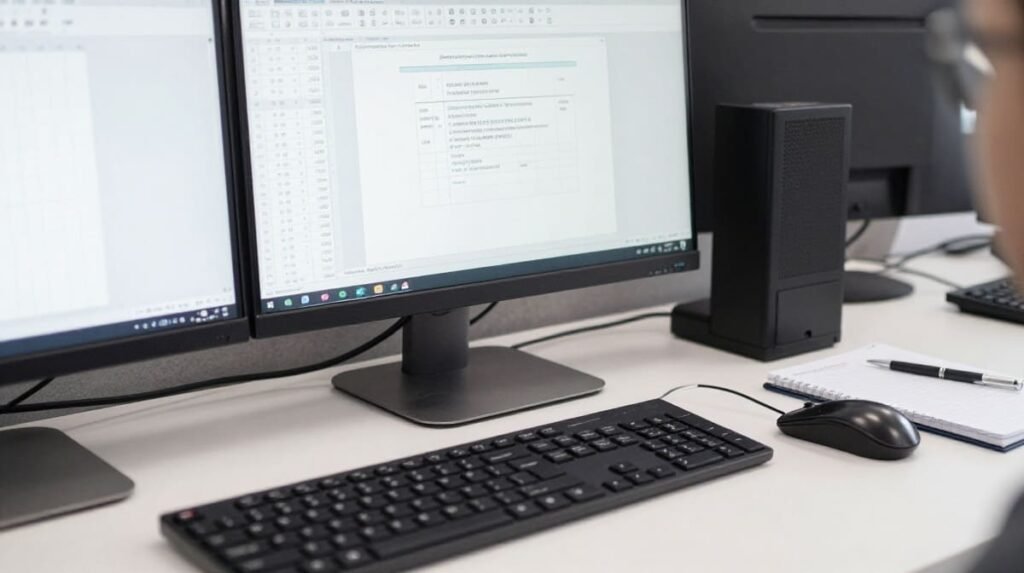  Computer workstation used for document formatting and spreadsheet practice.