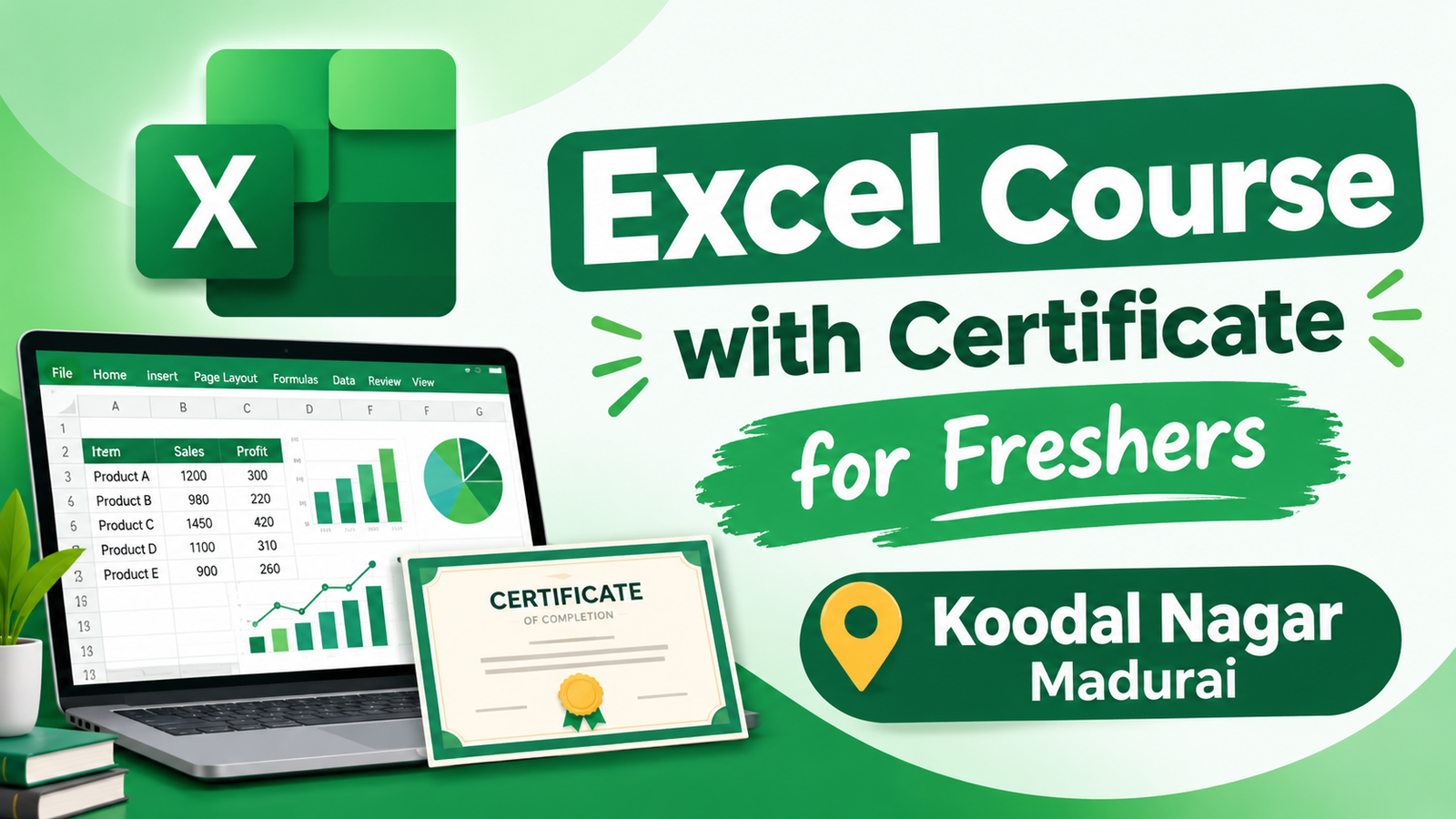 Excel course with certificate for freshers in Koodal Nagar, Madurai