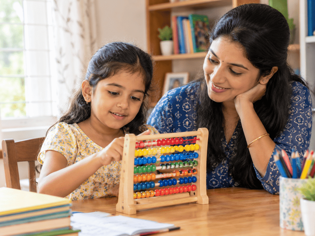 parents teaching the abacus mind calucation IPL