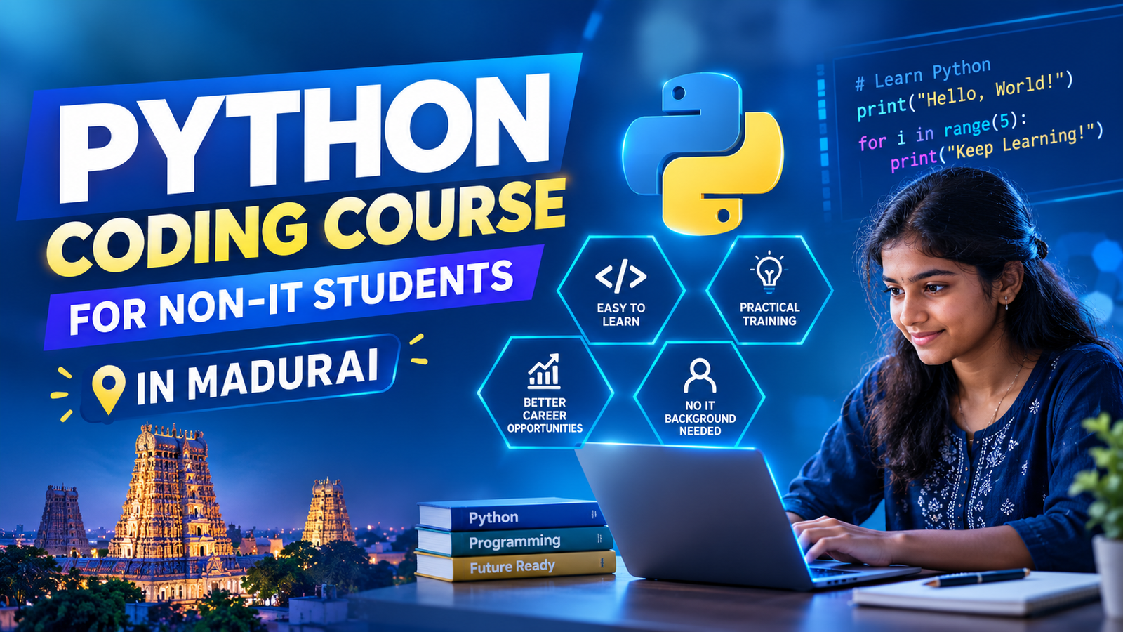Beginner learning Python coding on a laptop